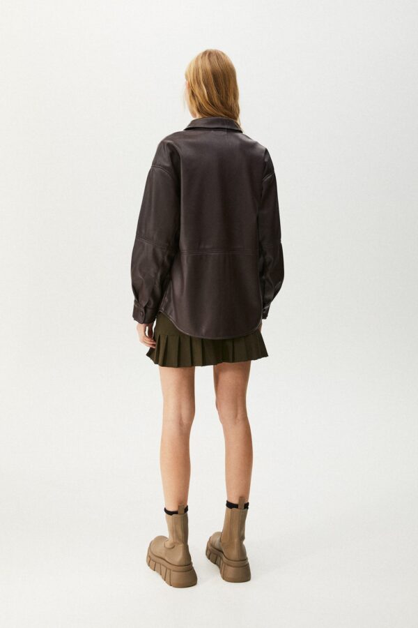 Faux Leather Overshirt With Pocket - Image 2